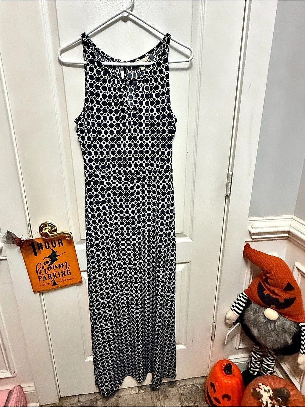 Banana Republic Black White Geometric Print Sleeveless Maxi Dress